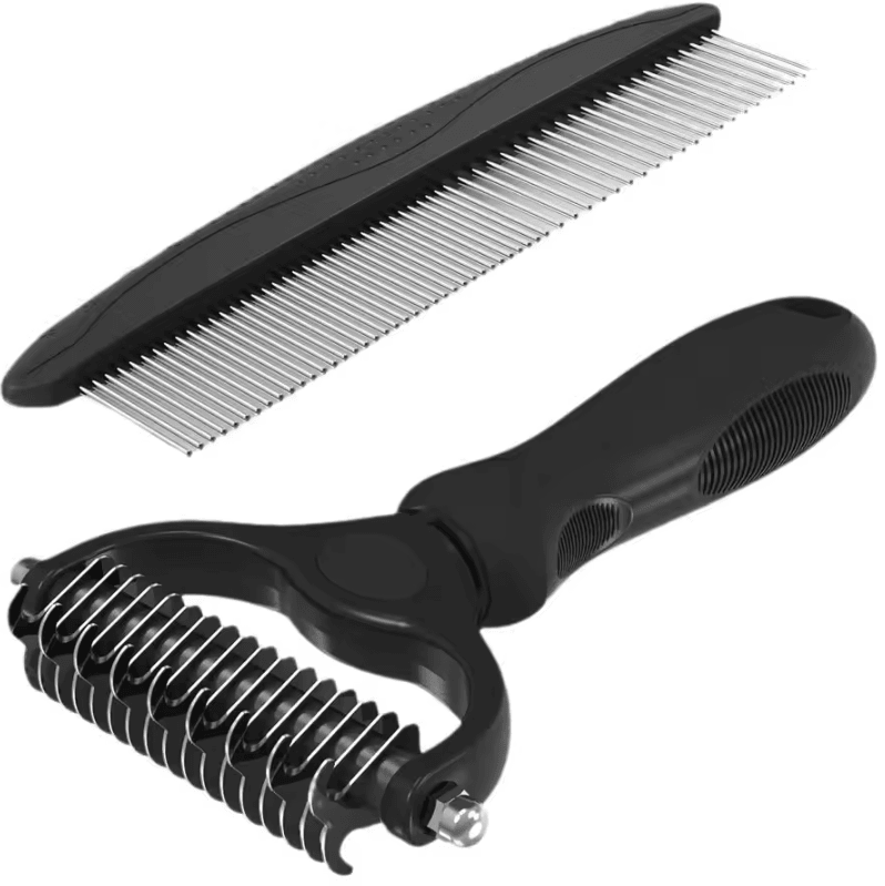 FurMaster Grooming Brush & Metal Comb Set for Long-Haired Pets