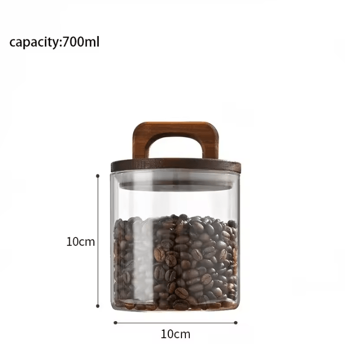 Clear Glass Storage Jar with Bamboo Lid for Coffee, Tea & Pantry Organization