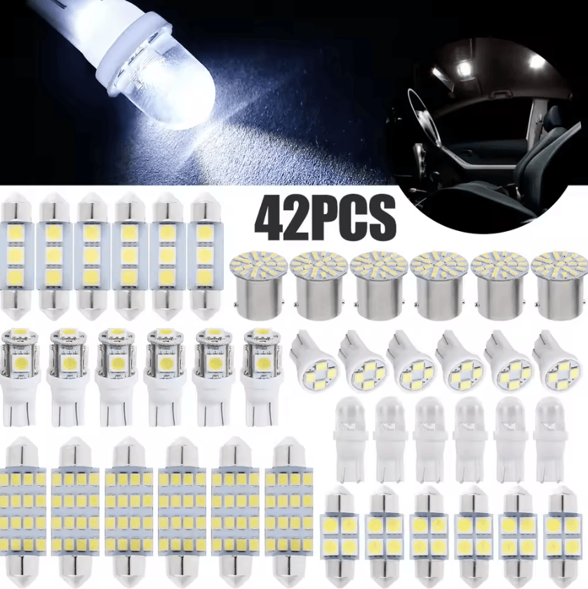 42-Piece LED Car Interior Light Kit 6000K T10 LED Bulbs for Interior & License Plate Lighting