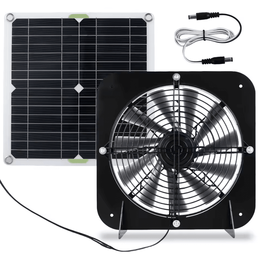 100W Solar Powered Exhaust Fan Waterproof Solar Panel Ventilation Fan Kit for Chicken Coop, Greenhouse & Shed