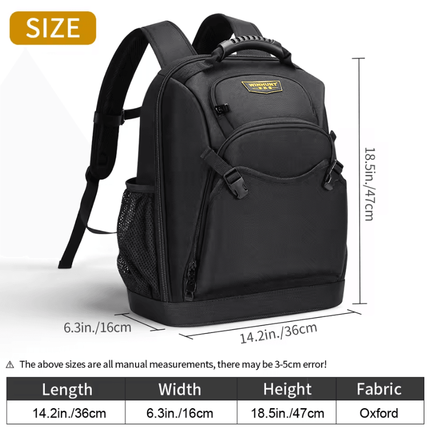 WINHUNT Heavy Duty Tool Bag with Padded Shoulder Strap – Multi-Functional Shoulder Tool Bag for Electricians, Mechanics