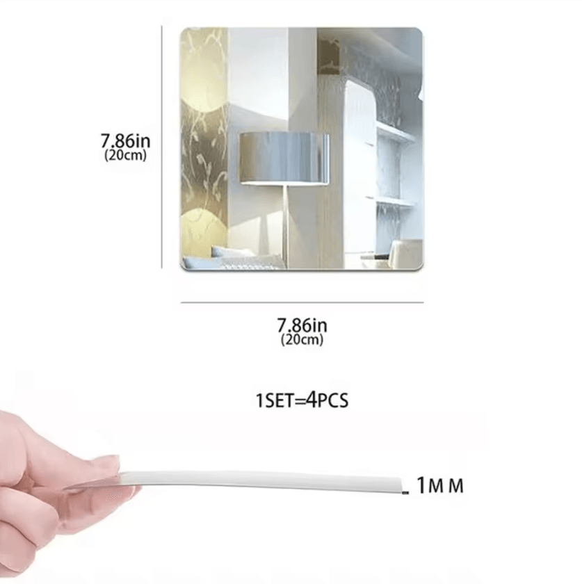 Square Acrylic Mirror Wall Stickers Self Adhesive Decorative Mirror Tiles for Home Decor