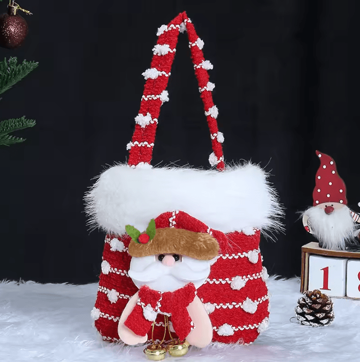 Cute Christmas Gift Bag Plush Holiday Candy Tote for Christmas Eve and New Year Gifts