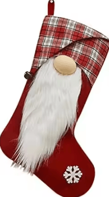Buffalo Plaid Christmas Stocking with Gnome Holiday Fireplace Decoration