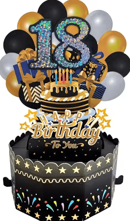 18th Birthday Pop Up Greeting Card with Envelope and Blank Message Card