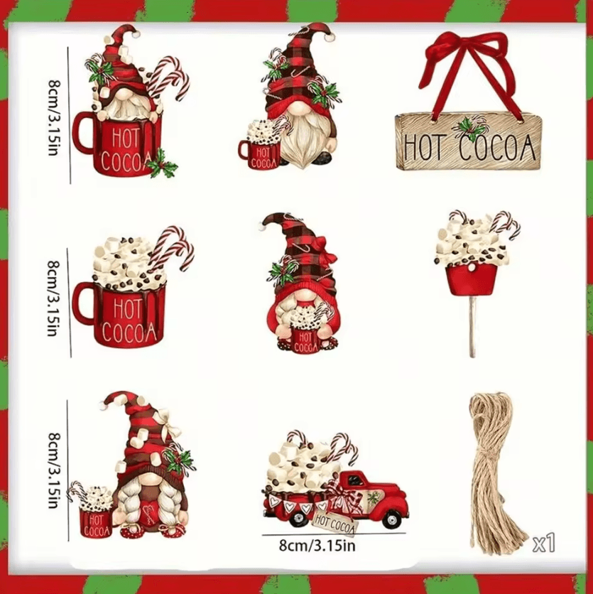 Christmas Gnome Ice Cream Ornaments Hanging Tree Decoration Set