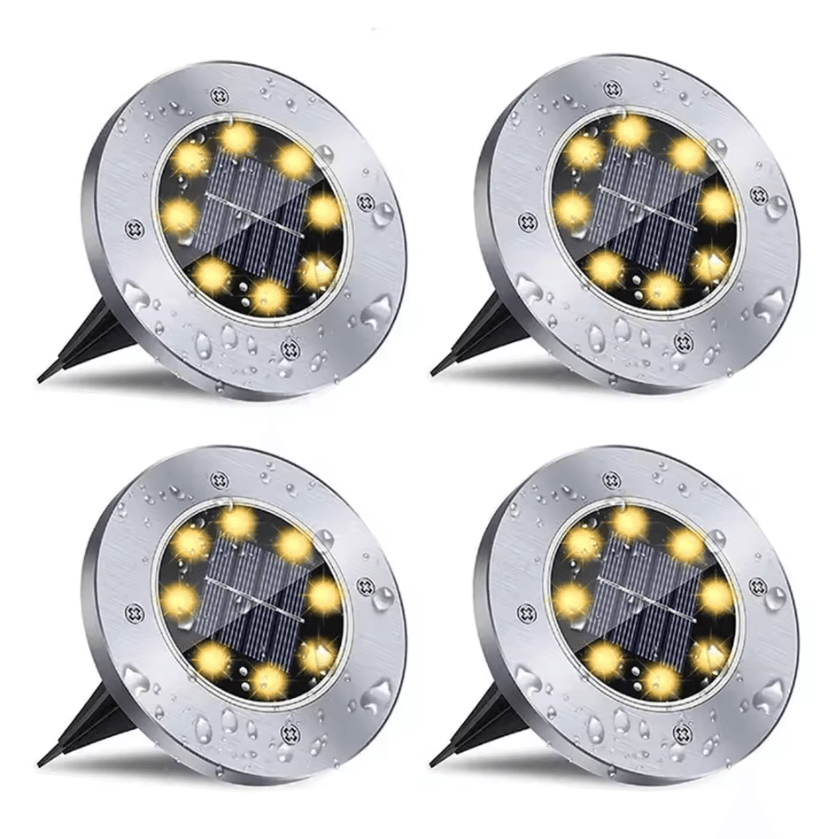 4 Pack Solar LED Disk Lights for Garden, Pathway, and Deck