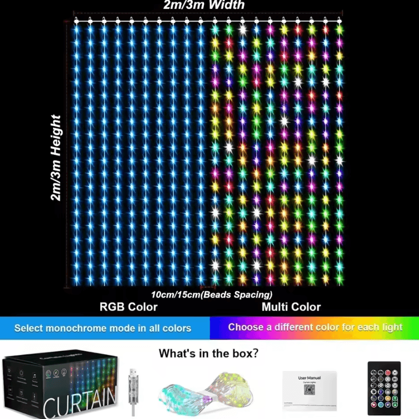 800 LED Smart RGB Curtain Lights – Smart Curtain Lights with App Control, Music Sync & Remote for Parties, Weddings & Ho