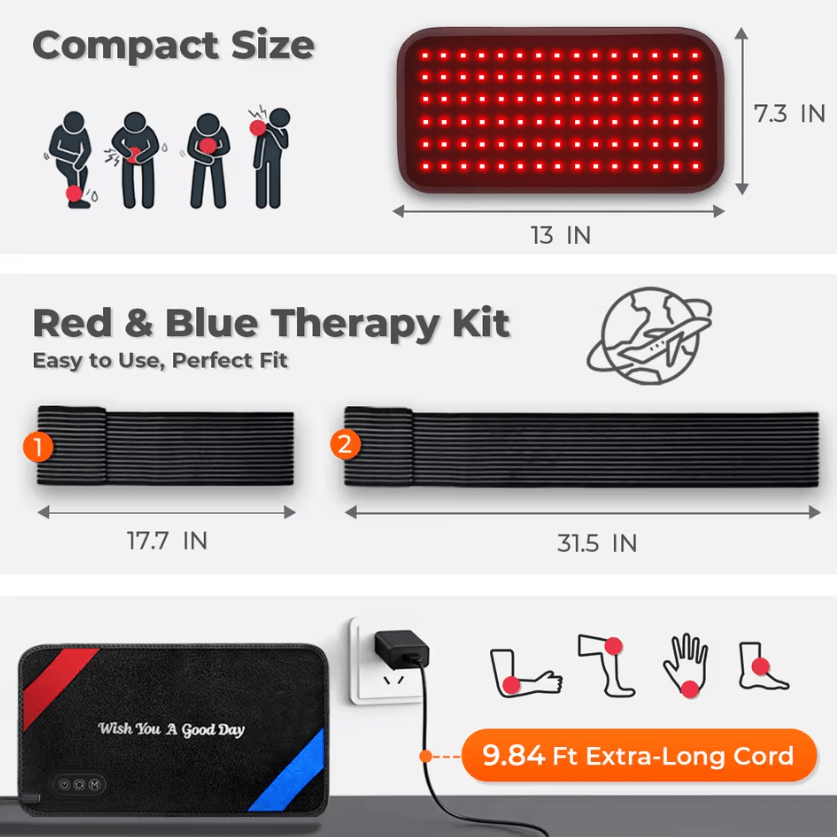 90 LED Red Blue and Near Infrared Light Therapy Belt for Home Wellness