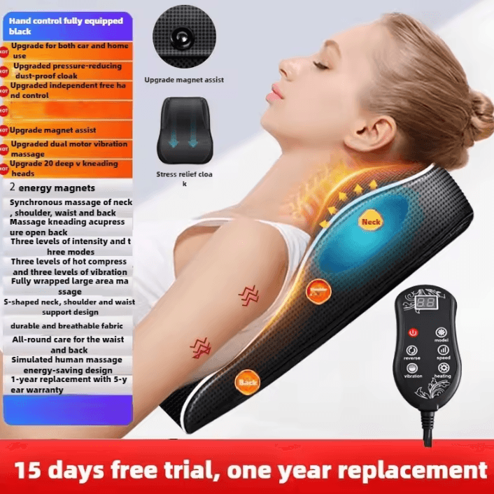 Electric Shiatsu Neck and Back Massager Pillow with Heat and Vibration