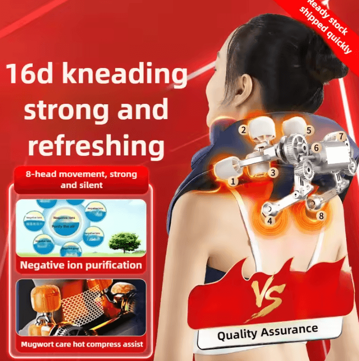 8 Head Wireless Neck and Shoulder Massager with Heat for Back Waist and Trapezius Relaxation