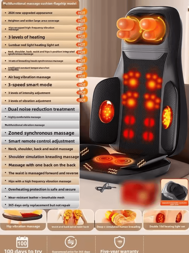 Massage Seat Cushion with Heat Full Body Vibration and Kneading Back Massager