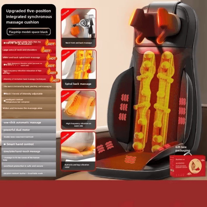 Heated Massage Seat Cushion with 5 Vibration Modes – Back Massager for Waist, Hips & Neck with Chair Massager Comfort