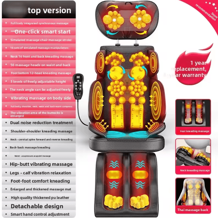 Adjustable Neck and Back Massager with Heat – Portable Shiatsu Massage Chair Pad for Full Body Relaxation