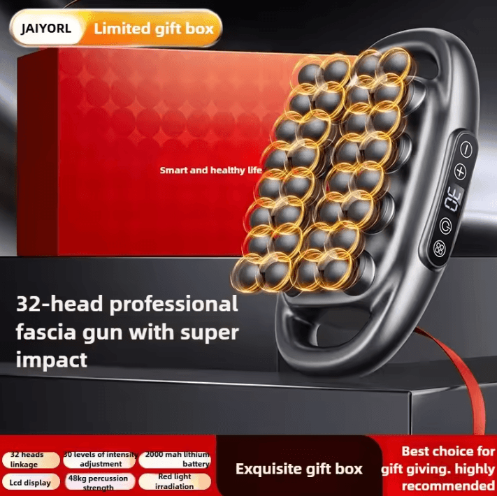32 Head Deep Tissue Massage Gun with Red Light Therapy – Wireless Percussion Massage Gun for Full Body Muscle Recovery