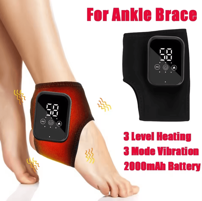 Cordless Heated Ankle Massager – Rechargeable Vibration Foot Wrap with 5 Heat Levels & 3 Massage Modes