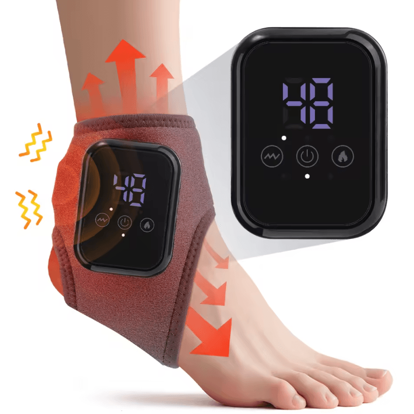 Cordless Heated Ankle Massager – Vibration Foot Wrap with 3 Heat Levels & Rechargeable Support Sleeve