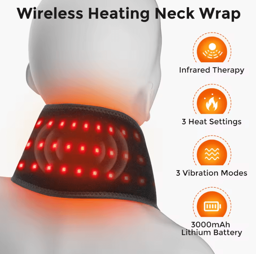 Cordless Red Light Neck Massager – Rechargeable Heated Neck Massager with 36 LEDs, Vibration & 660nm Light Therapy