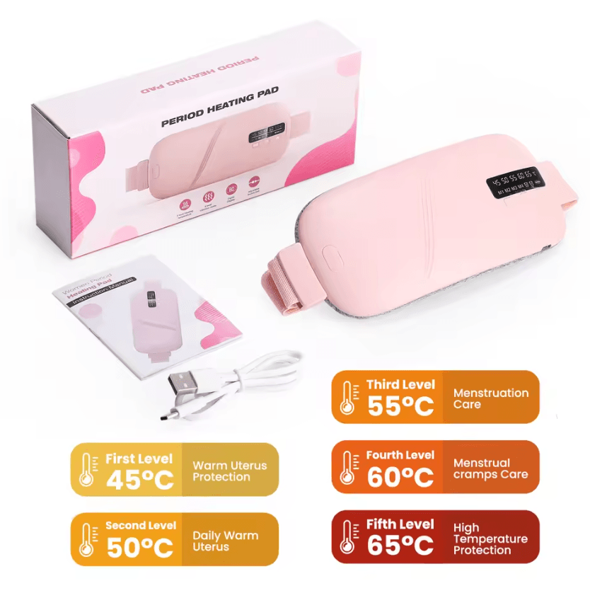 Electric Menstrual Heating Pad Belt with Vibration Massage for Period Cramp Relief