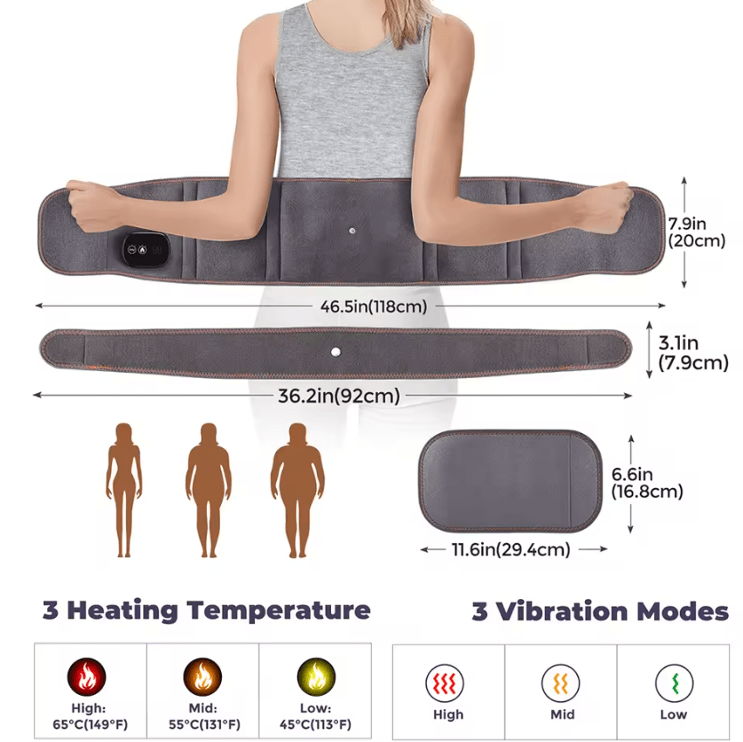 Cordless Red Light Therapy Waist Belt with Heat & Vibration Massage