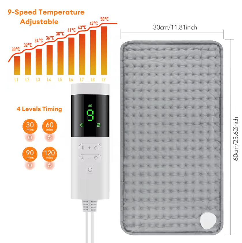Electric Heating Pad Blanket with 9 Temperature Levels for Full-Body Comfort