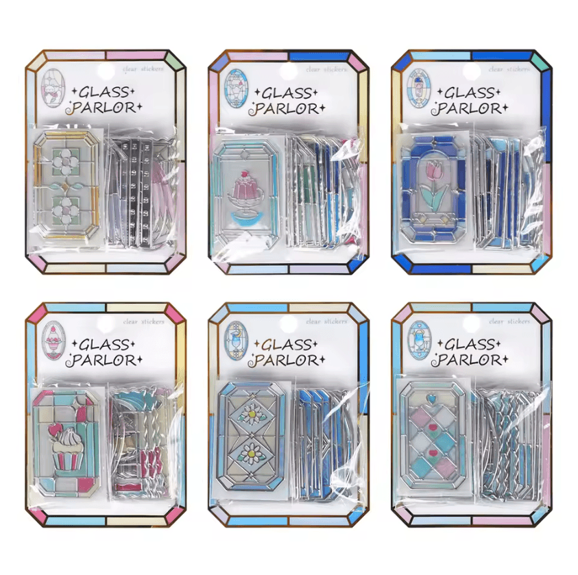 3D Kawaii Stained Glass Sticker Sheet – Japanese Aesthetic Scrapbook & Journal Stickers