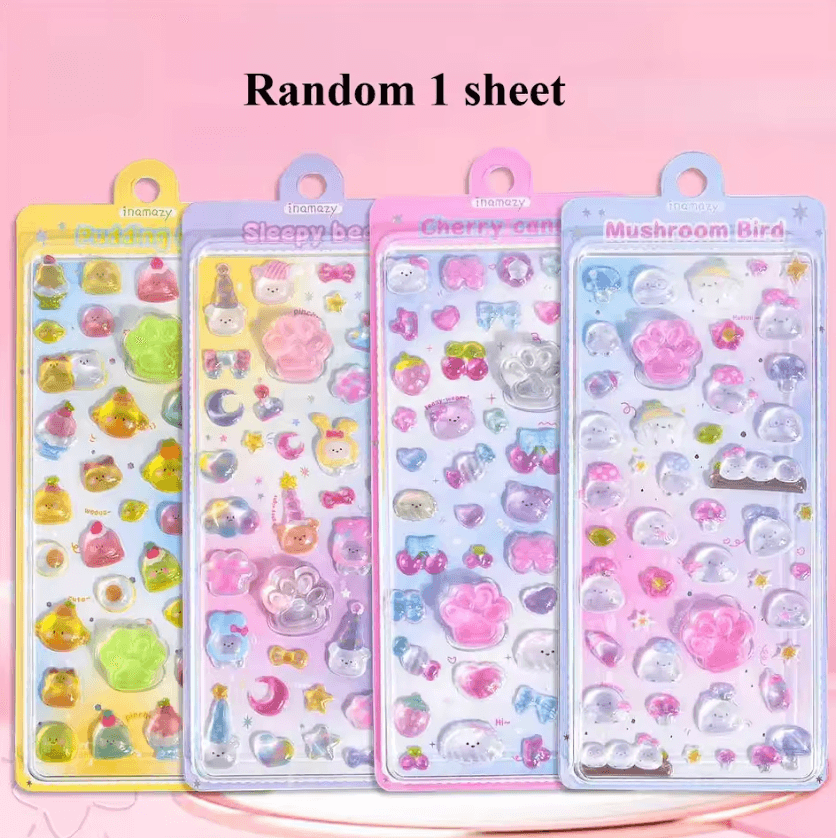 Kawaii 3D Crystal Cat Paw Squeeze Sticker for Phone Cases & Water Bottles