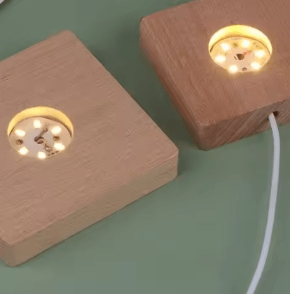 Solid Wood LED Night Light Base USB Decorative Lamp Stand for Crystal & Acrylic Displays