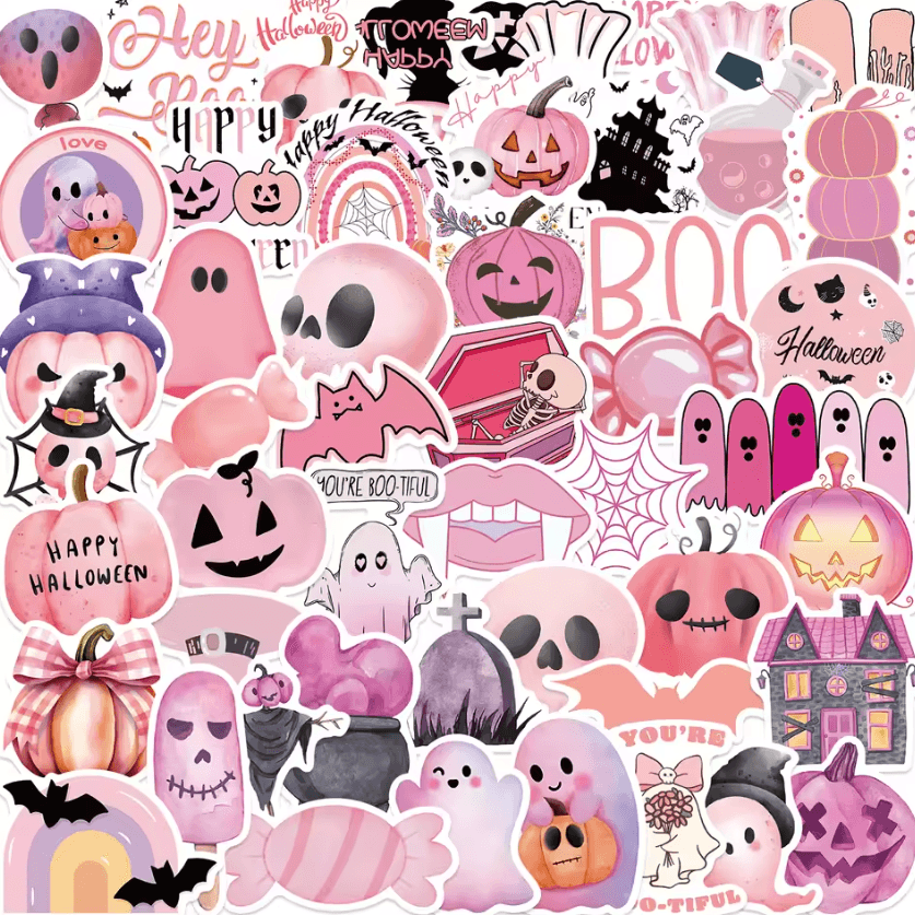 50PCS Kawaii Pink Halloween Stickers Waterproof Cute Vinyl Decal Pack