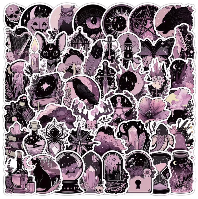 50PCS Pink and Black Gothic Aesthetic Stickers Waterproof Vinyl Decal Pack