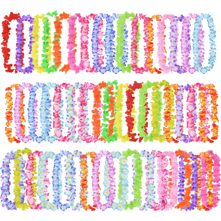 Hawaiian Flower Lei Necklace Set – Hawaiian Lei Necklace Tropical Flower Garland for Luau, Parties & Weddings
