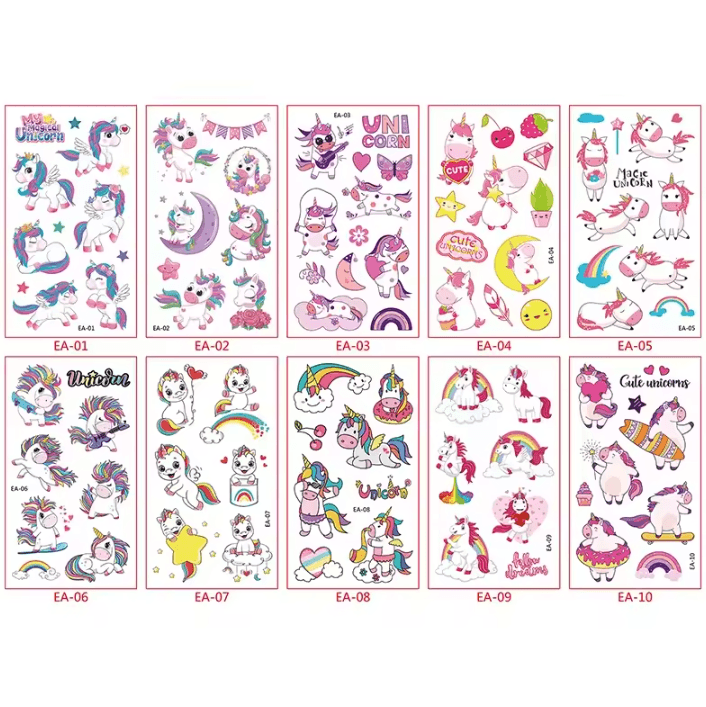 10 Sheets Unicorn Temporary Tattoo Stickers – Unicorn Temporary Tattoos Waterproof Kids Fake Tattoos for Parties & Gifts
