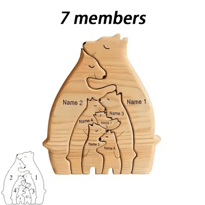 Personalized Wooden Bear Family Puzzle – Custom Bear Family Puzzle Personalized Family Name Decor for Home