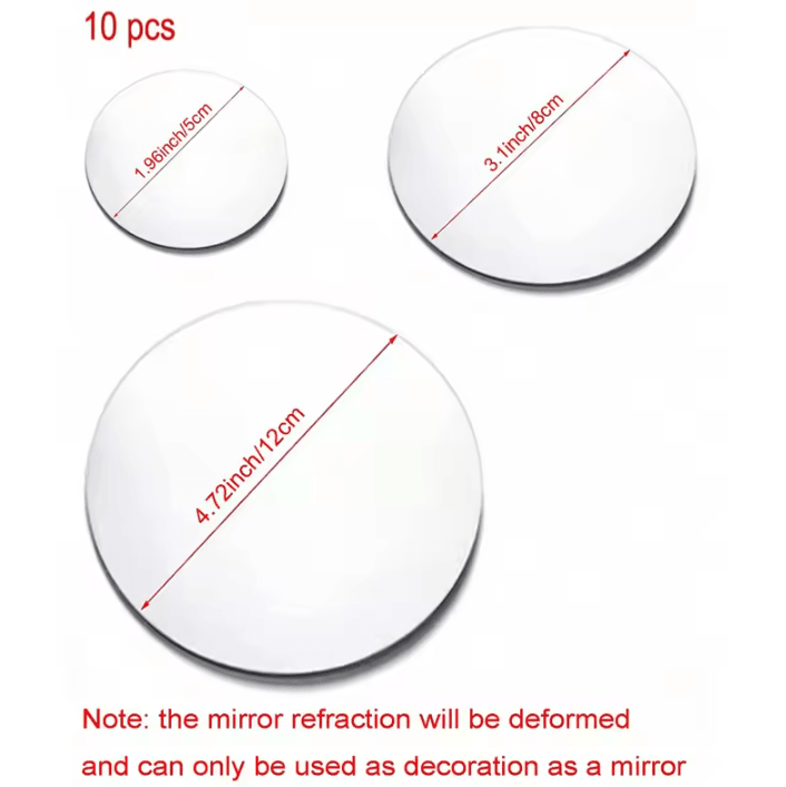 10Pcs Round Acrylic Mirror Wall Stickers – Self Adhesive Decorative Mirrors 5/8/12cm