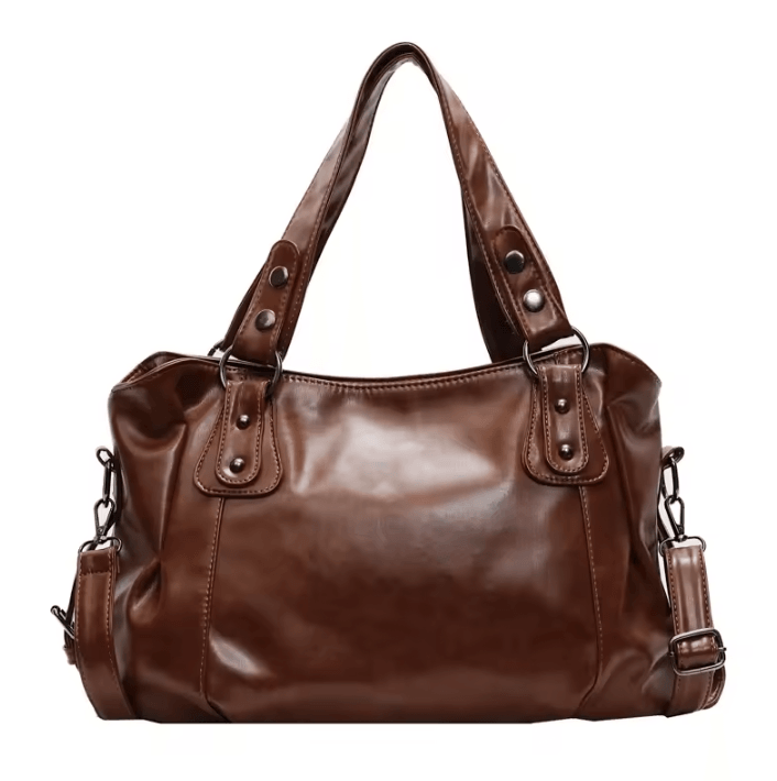 Womens Large Capacity Retro PU Leather Tote Bag – Shoulder & Crossbody Handbag