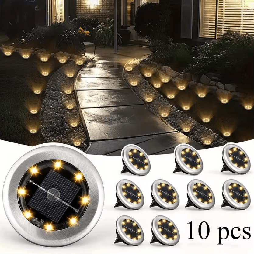10PC 8LED Solar Ground Lights - Waterproof Outdoor Pathway Lights