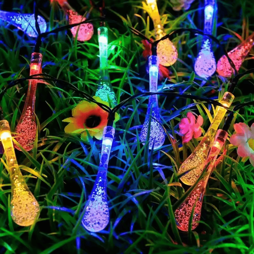 Solar Water Drop String Lights - Waterproof Outdoor Garden Fairy Lights