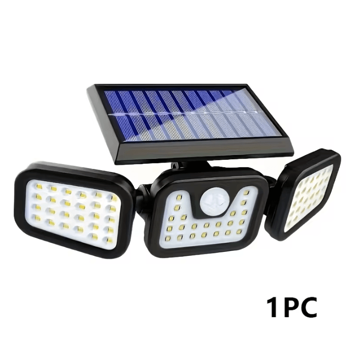 74 LED Solar Motion Sensor Light - 3 Head Outdoor Security Wall Lamp