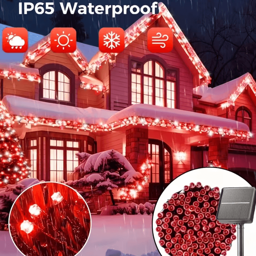 Solar Powered Christmas Lights 50-200 LED Red Outdoor String Lights