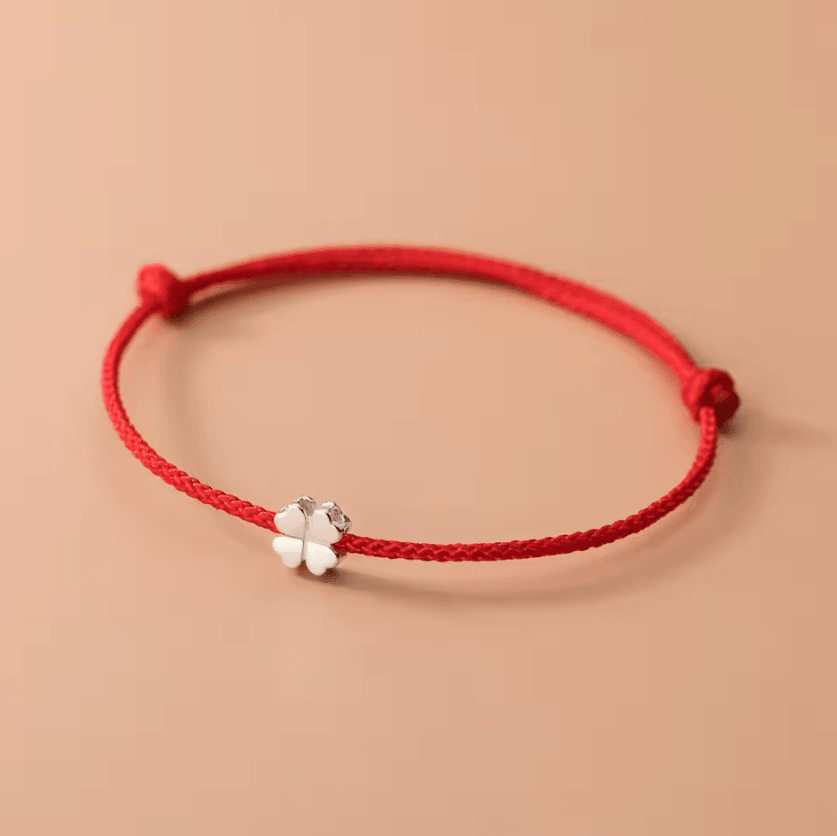 INZATT S925 Sterling Silver Clover Red Rope Adjustable Bracelet