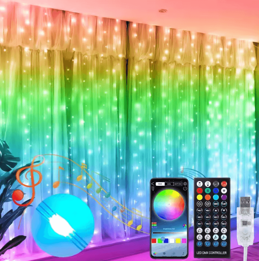 Smart RGB LED Curtain Lights with App Control and Music Sync