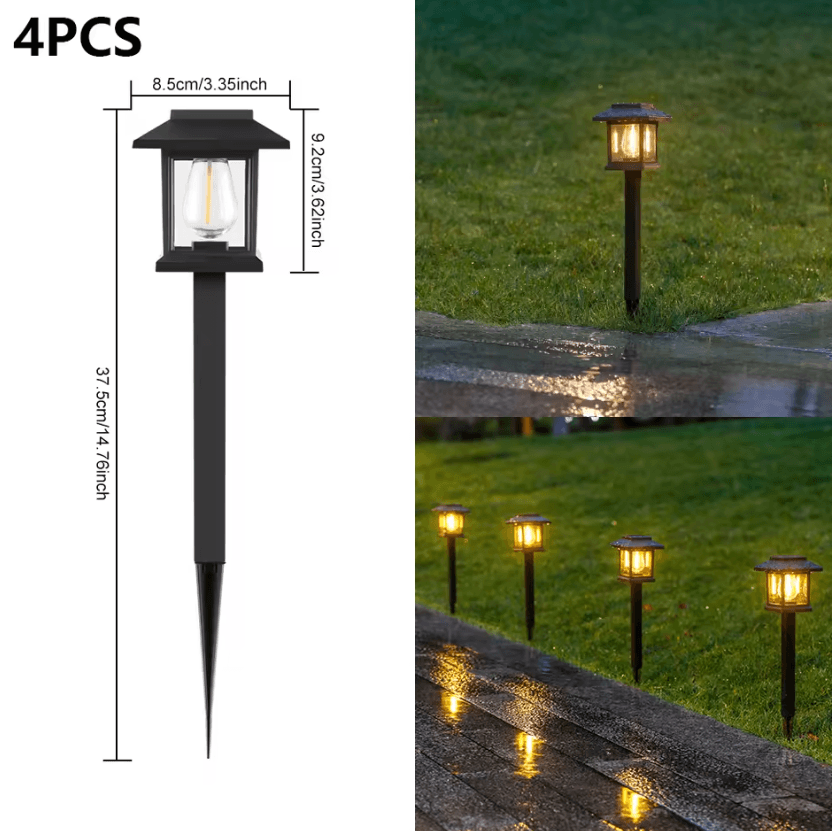 4PCS Solar Tungsten Filament Pathway Lights for Garden and Lawn