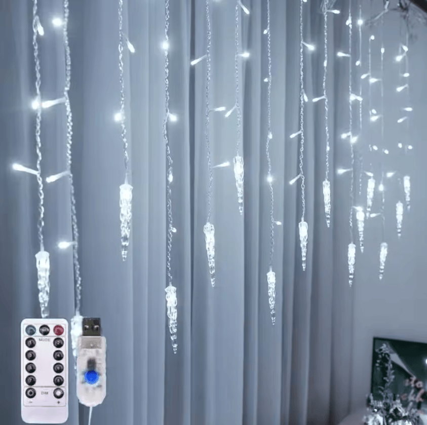 USB LED Icicle Curtain Lights for Christmas Decor