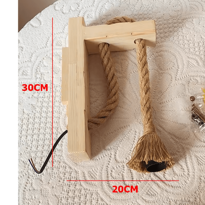 Vintage Hemp Rope Wood Plug In Wall Sconce