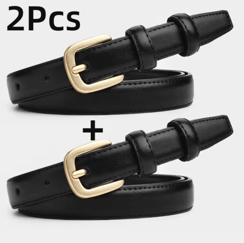 2 Piece Women's Casual Double Loop Buckle Belt Set
