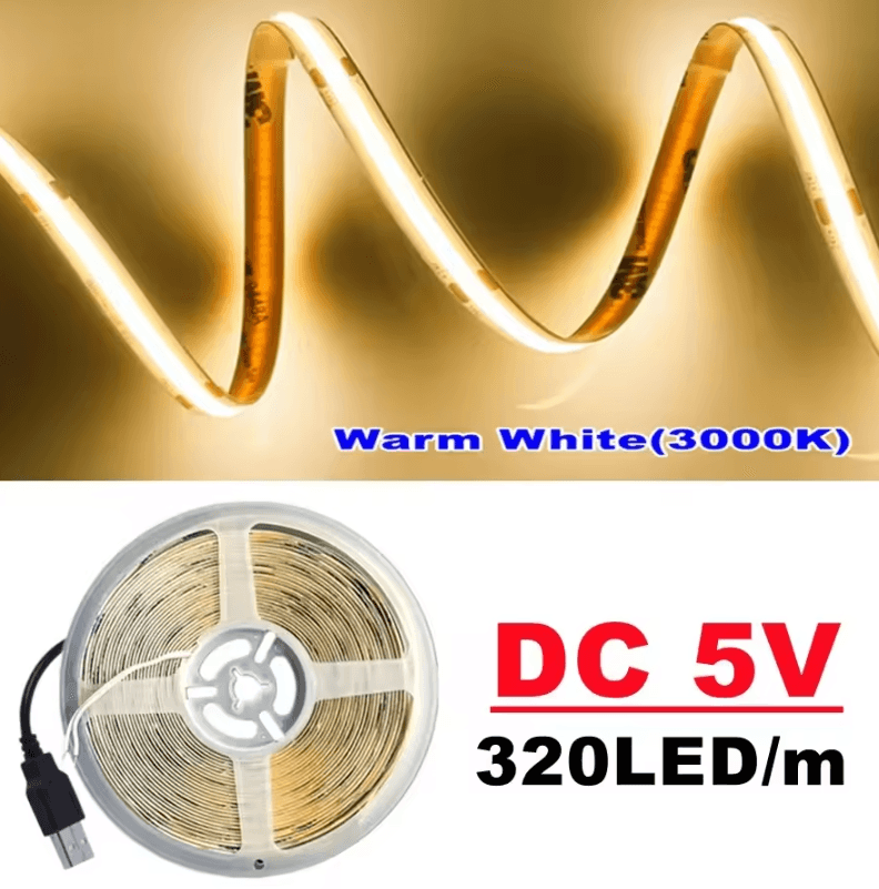 DC5V USB COB LED Strip Light 320 LEDs per Meter