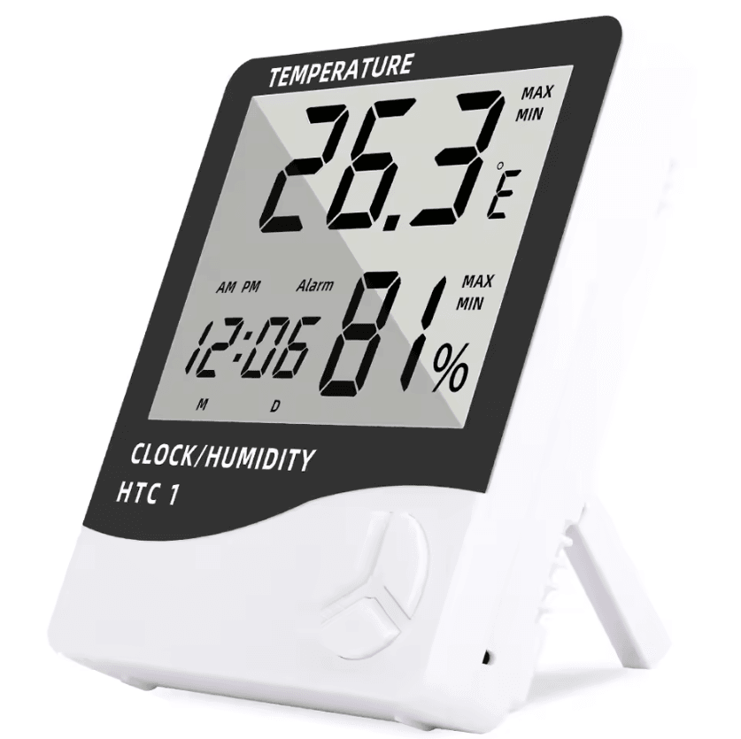 HTC-1 HTC-2 Digital Thermometer Hygrometer with Clock and Humidity Monitor