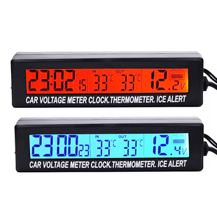 3 in 1 Digital Car Voltmeter Thermometer and Clock with Ice Alert