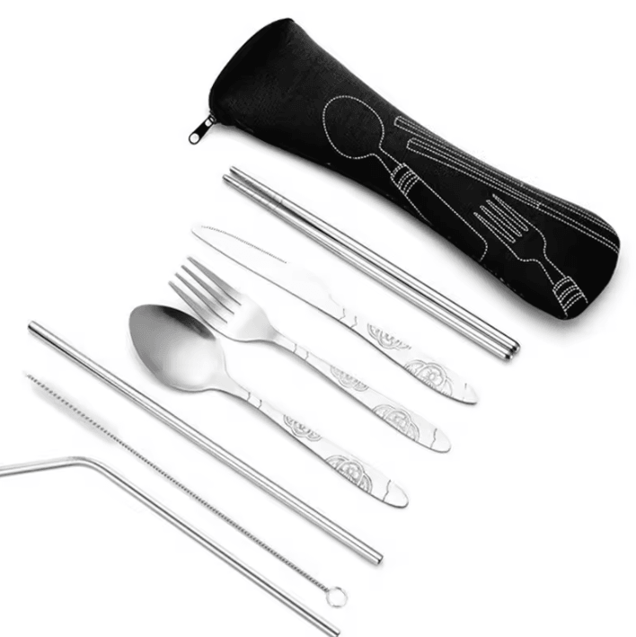 Portable Stainless Steel Cutlery Set with Travel Storage Bag