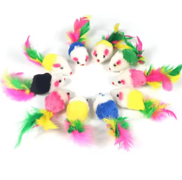 5Pcs 10Pcs Plush Rainbow Mouse Cat Toys for Indoor Kittens